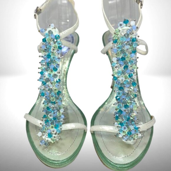 Rene Caovilla Laminato Verde Crystal Sandals – Size 37 - Picture 3 of 12